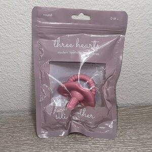 Three hearts modern teething pacifier - sili soother -pink